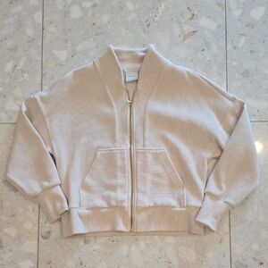 Varley Cream Ribbed Zip-Up Jacket